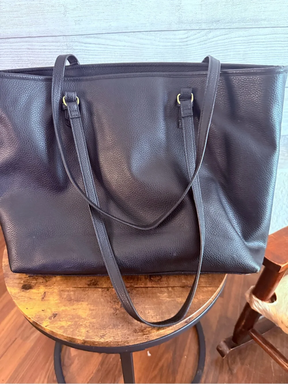 Nanette Lepore Black Pebbled Tote with Gold Logo